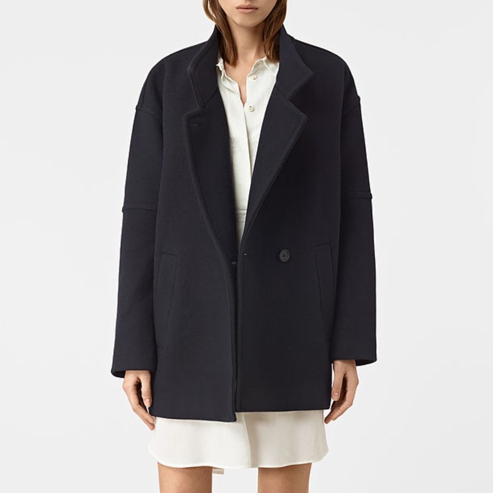 All Saints Black Meade Torto Wool Blend Coat Womens